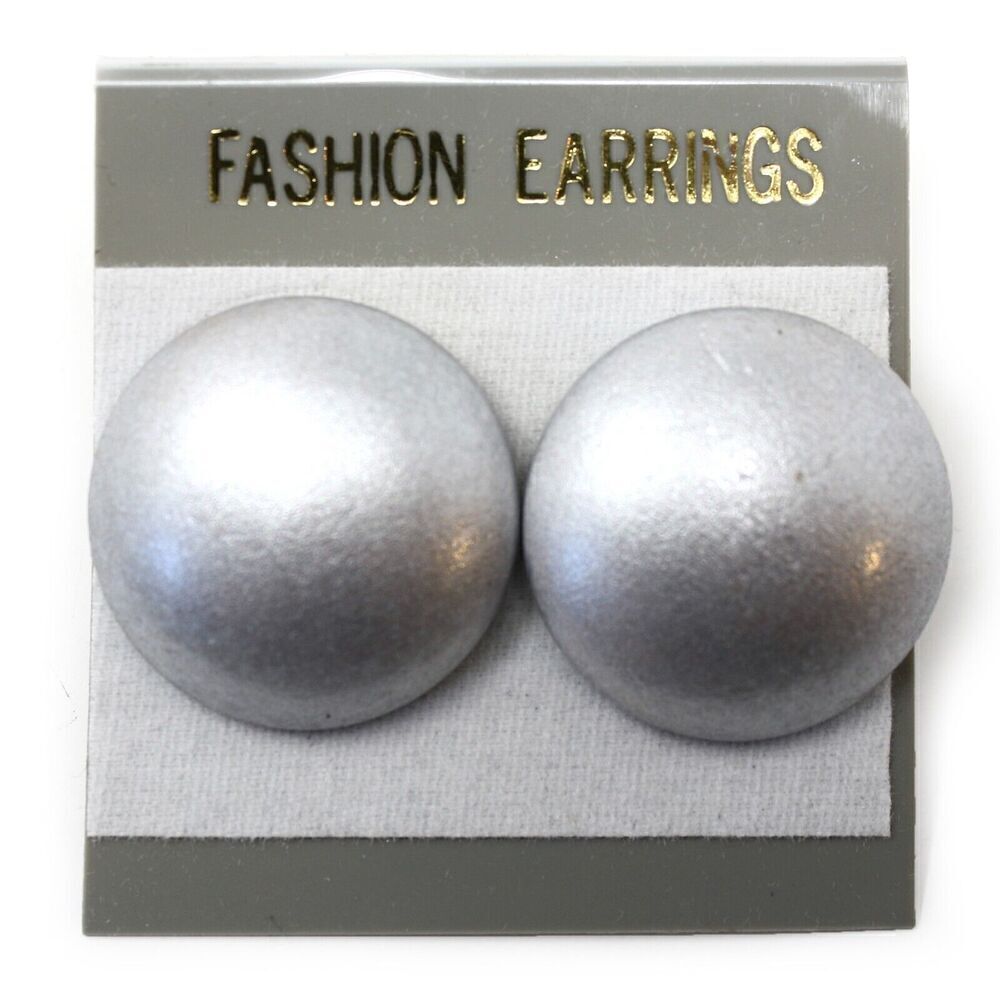 Vintage 80s Pierced Button Earrings Silver Metallic Look New Old Stock - Hey Viv